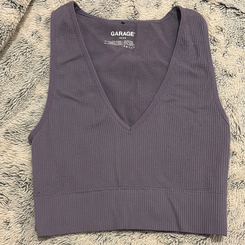 Garage Purple Ribbed Crop Tank Top